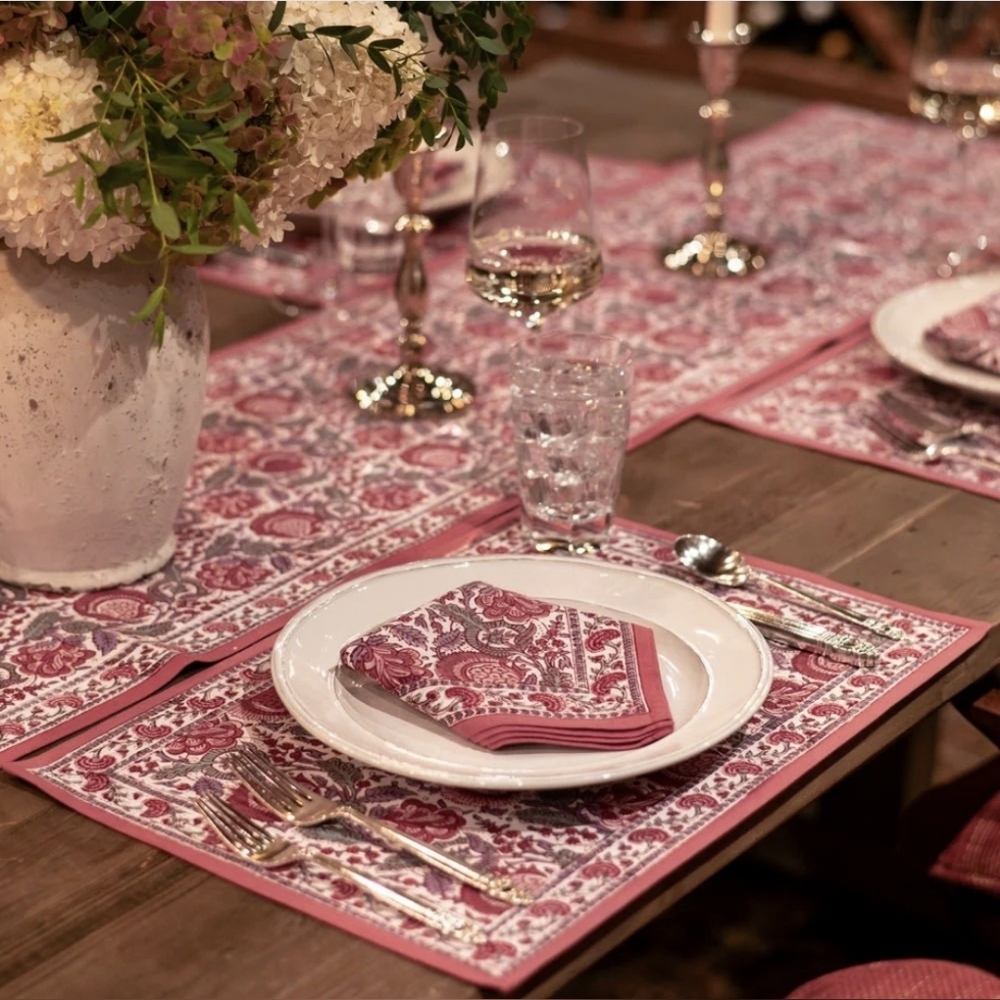 Pomegranate Bohemian Floral Dusty Rose Placemat & Napkin Set Of 4